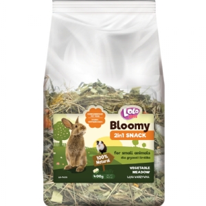 Lolo Bloomy 2 in 1 Snack mit pflanzlichen Kräutern und Heu für Kaninchen und Nagetiere 400g